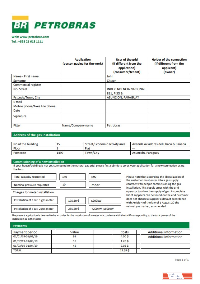 Paraguay Petrobras Paraguay Operations and Logistics gas company utility bill template in Word and PDF format